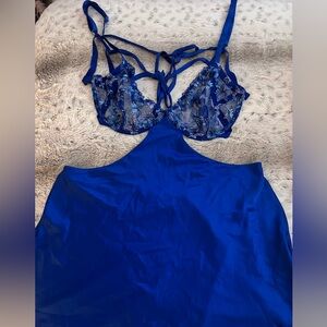 Victoria's Secret Royal Blue Lace & Satin Chemise
